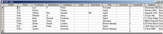 Table Datasheet View: Staff - after import