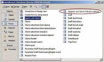 Database Window: Forms - new subform