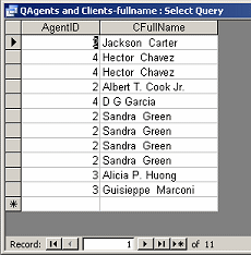 Query Datasheet View: AgentID and CFullName