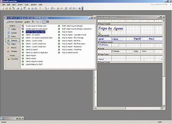 Report Design View: with database window