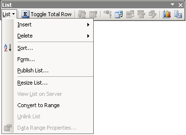 Excel Toolbar: List