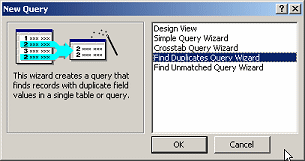 Dialog: New Query - Find Duplicates Query Wizard