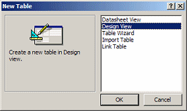 Dialog: New Table