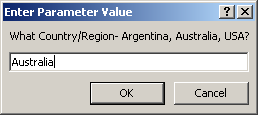 Dialog: Enter Parameter Value - Australia