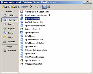 Database Window: Queries