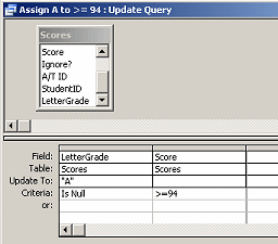 Query Design View: Update Query