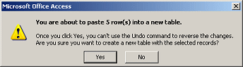 Message: You are about to paste 5 row(s) into a new table.