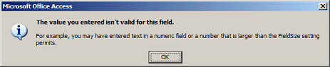 Message: The value you entered isn't valid for this field.