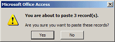 Message: You are about to paste 3 record(s).