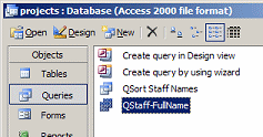 Database Window: new query = QStaff-FullName