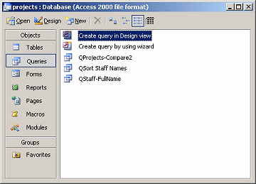 Database Window, showing queries