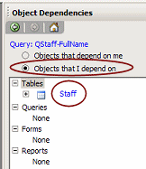 Object Dependencies: QStaff-FullName - I depend on
