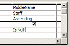Query Design View: MiddleName  - Is Null