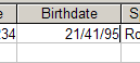 Birthdate wrong - 21/41/95