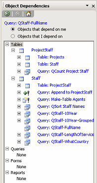Task Pane: Object Dependencies - QStaff-FullName