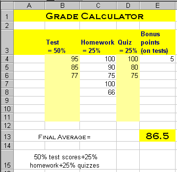 Sample What-If sheet: Grade Calculator