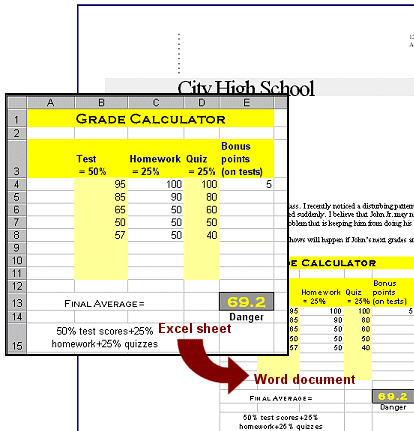Excel table in Word document