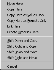 Popup Menu: choices to mover or copy