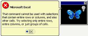 Message: That command cannot be used with selectors that contain entire rows or column and also other cells