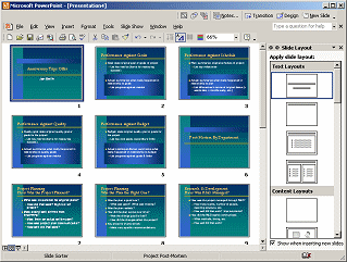 Slide Sorter view of slides from AutoContent Wizard