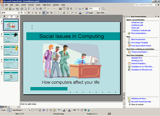 PowerPoint window showing several slides and the Task Pane