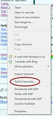 Right Click Menu: Add to Favorites (IE11)