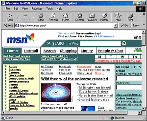 Default home page for IE5: Microsoft Network