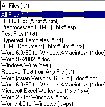 Dialog: Open - file types drop list