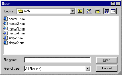 Dialog: Open with web folder showing and file type = All files