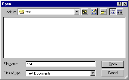 Dialog: Open with web folder shown and txt type selected