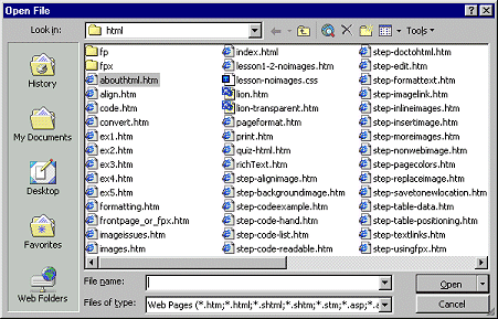 Dialog: Open File (FrontPage)