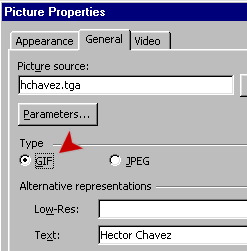 Dialog: Picture Properties - GIF or JPG