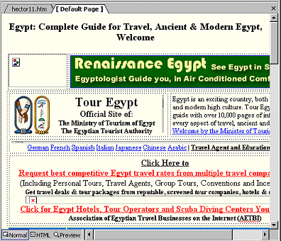 FrontPage document pane shows the site http://touregypt.net in Normal view