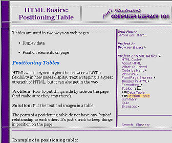 The HTML page you are reading, with the table cells shown with dotted lines.