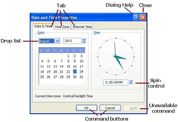 Date/Time dialog