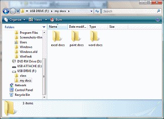 Computer window showing USB drive open to my docs folder (Vista)