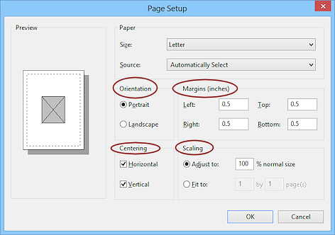 Dialog: Page Setup in Paint (Win7)