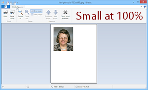 Example: Print error - image at 100 percent at upper left (Win8)
