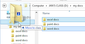 Drag two selected folders to the folder tree (Win8)