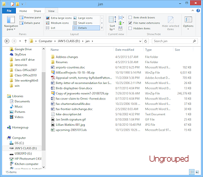 Grouped items in File Explorer window (Win8)