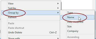Right Click Menu: Group by > Name (Win8)
