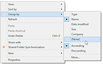 Right Click Menu: Group by > None (Win8)