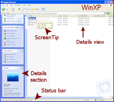 Ways to see details about a file (WinXP)