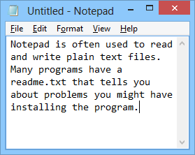 Notepad with sample document (Win8)