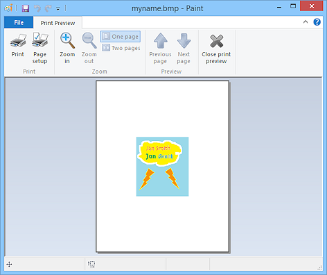 Paint - Print preview of myname.bmp (Win8)