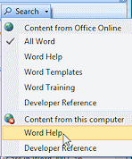 Help: Search button - offline - Word Help (Word 2007)