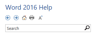 Top of Help window for Word 2016