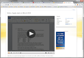 Help: online video on applying styles in Word 2010