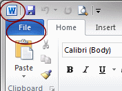 Word 2010 - Word control button, File tab