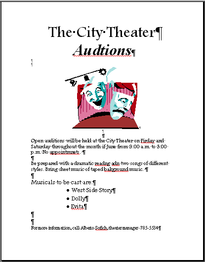 Theater flyer with errors